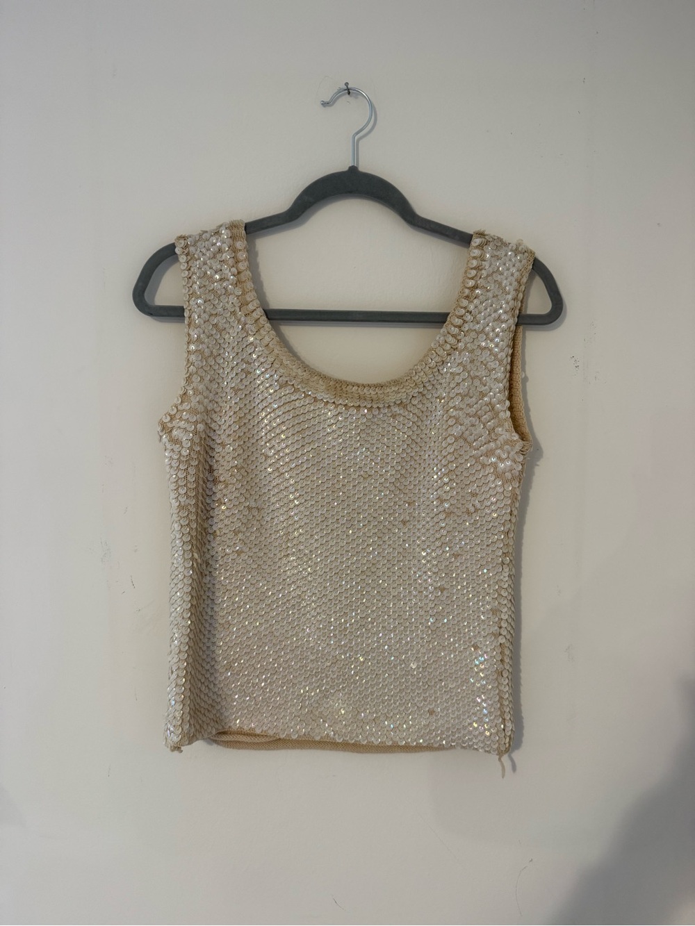 1960s Vintage Sequin Scoop Neck Tank Top - Champagne - Picture 4 of 6